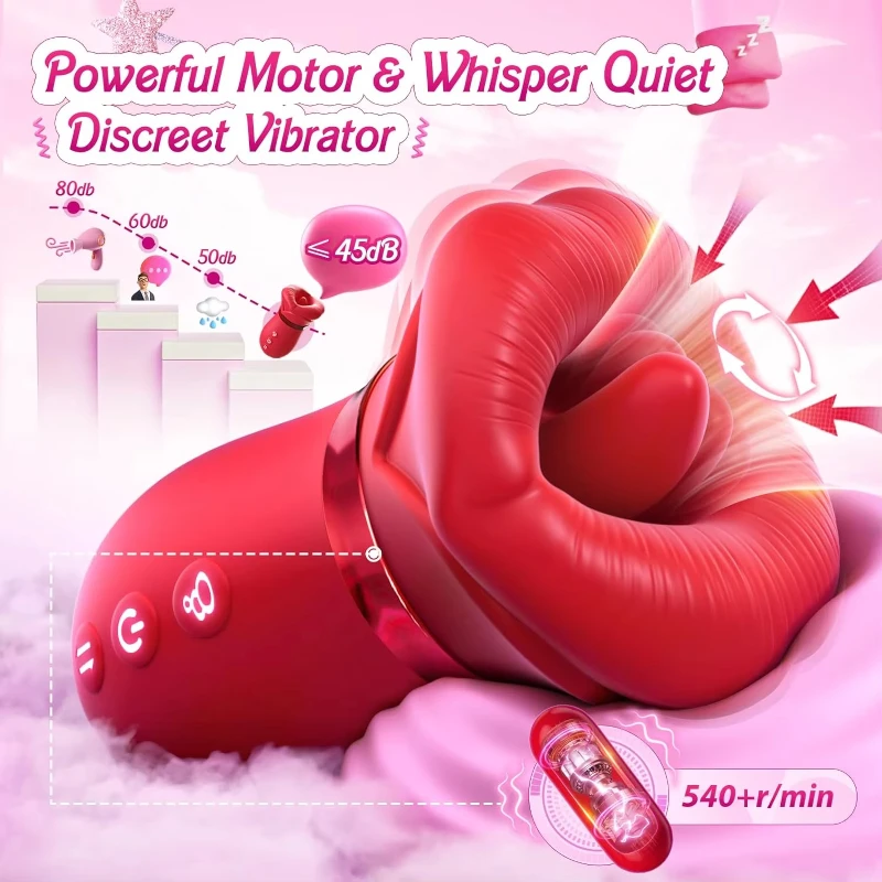 Rose Mouth-Shaped Licker Vibrator Clitoral Nipple Auto Tongue Licking Sucker Stimulator G Spot Clit Masturbate Sex Toy for Women view 5