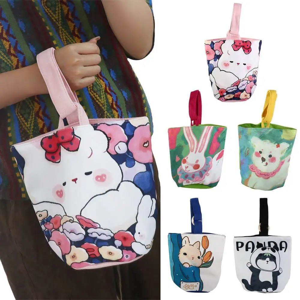 Rabbit Cartoon Canvas Bucket Bag Reusable Dog Print Dog Lunch Bag Mommy Bag Ins Style Rabbit Handbag Outdoor