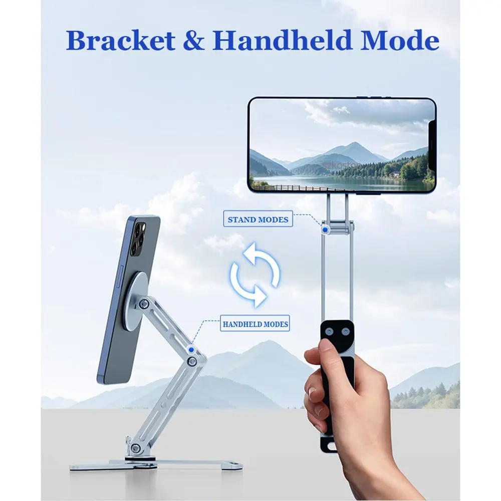 Magnetic Tripod Stand Universal with 2-in-1 Handheld&Desktop Handheld Modes Flexible 360 Degree Rotation Portable Tablet Holder