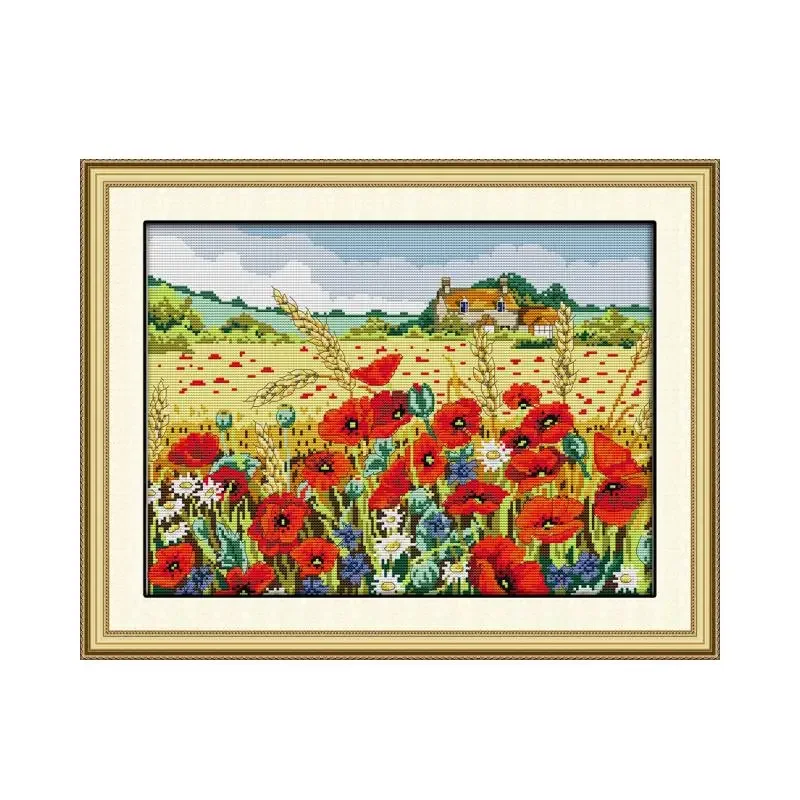 Corn poppy cross stitch kit aida 14ct 11ct count printed canvas stitches embroidery DIY handmade needlework