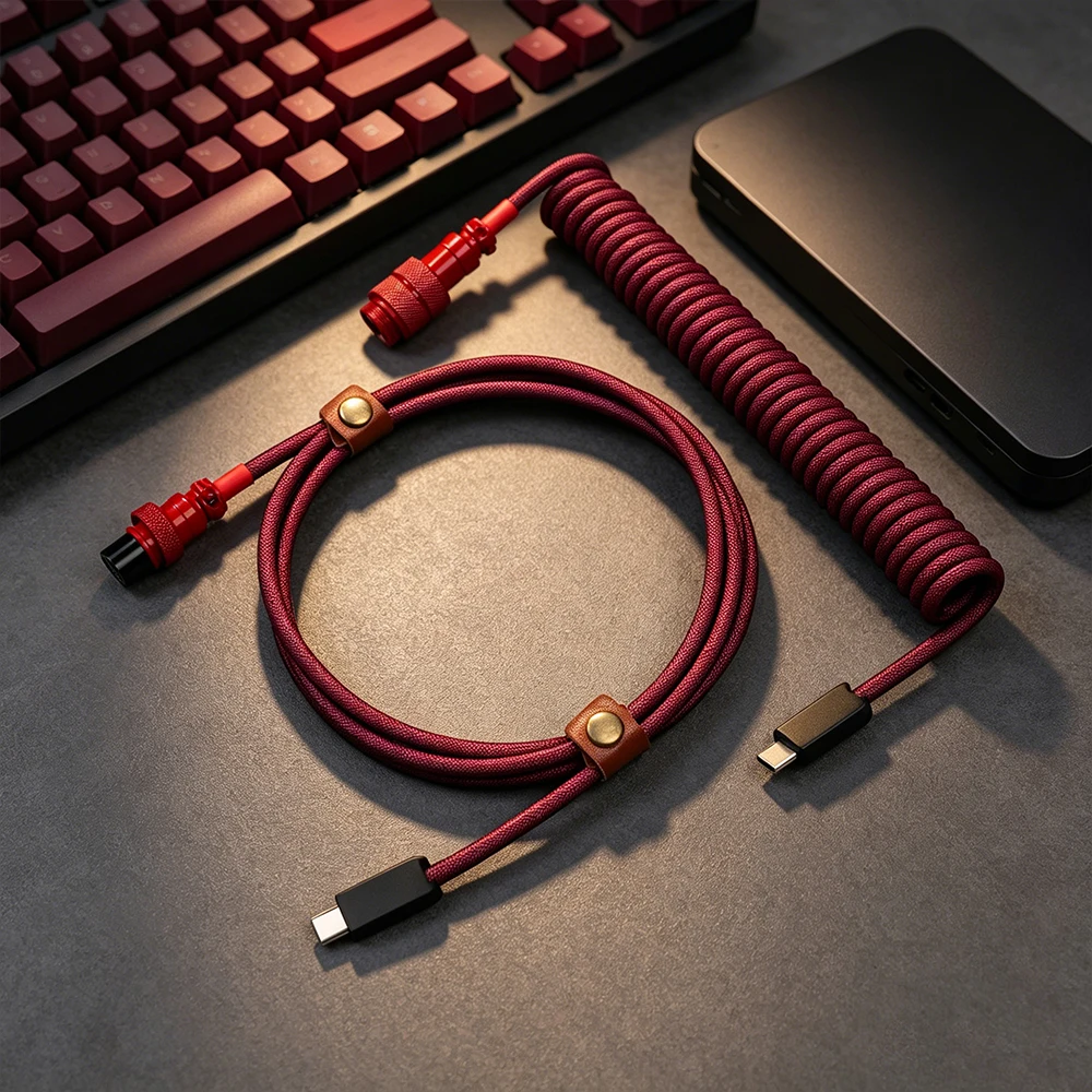 Coiled Keyboard Cable Type C To Type C Mechanical Keyboard Cable Detachable Metal GX16 Aviator | Purple-pink/Yellow-black/Silve