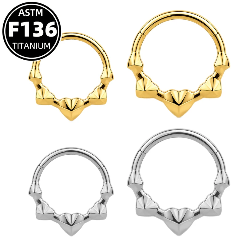 Piercing de titanio ASTM F136 para septum, clicker 16G con circonita cúbica, aro para oreja, cartílago, hélice, concha, labio, joyería hipoalergénica fina para piercing corporal