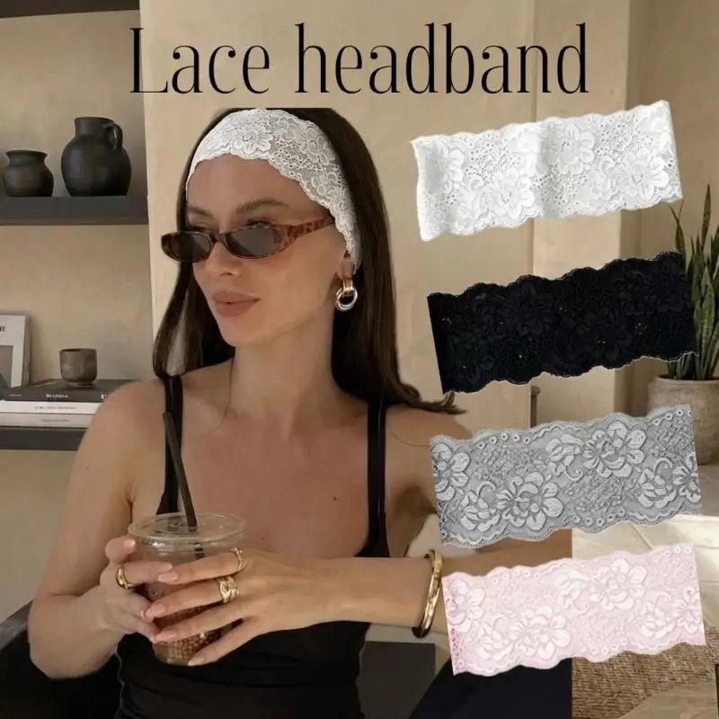 Wide Lace Floral Headband Soft Stretchy Multi Color Choices For Daily Wear Yoga Parties Hair Styling