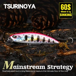 TSURINOYA 60S Sinking Minnow Fishing Lure DW67 60mm 6.1g Artificial Hard Bait Pike Bass Trout Jerkbait River Wobbler Crankbait