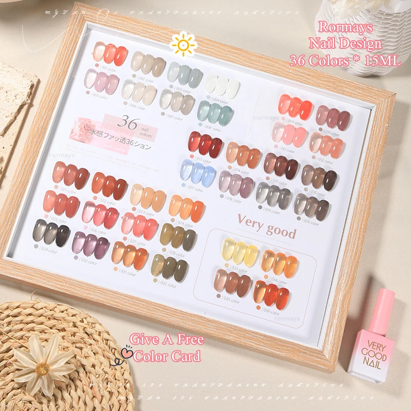 Rormays Summer New Ice Transparent Nude Gel Nail Polish 36PCS Mixed Varnish Gel UV LED Translucent Nail Art Salon Gel Factory