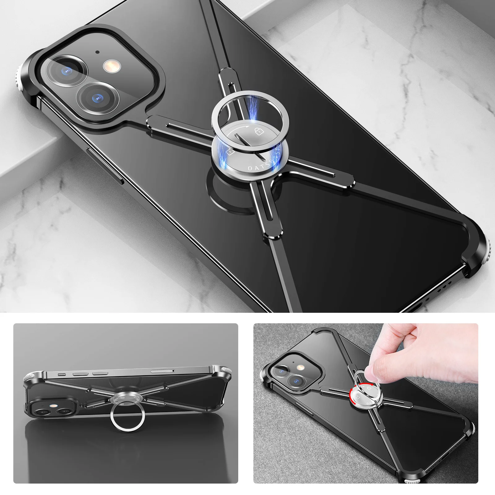Oatsbasf Luxury Metal Phone Case For iPhone 13/14 Pro Max Frame Shockproof Cover Bumper Utral-Thin Corner Corver Case