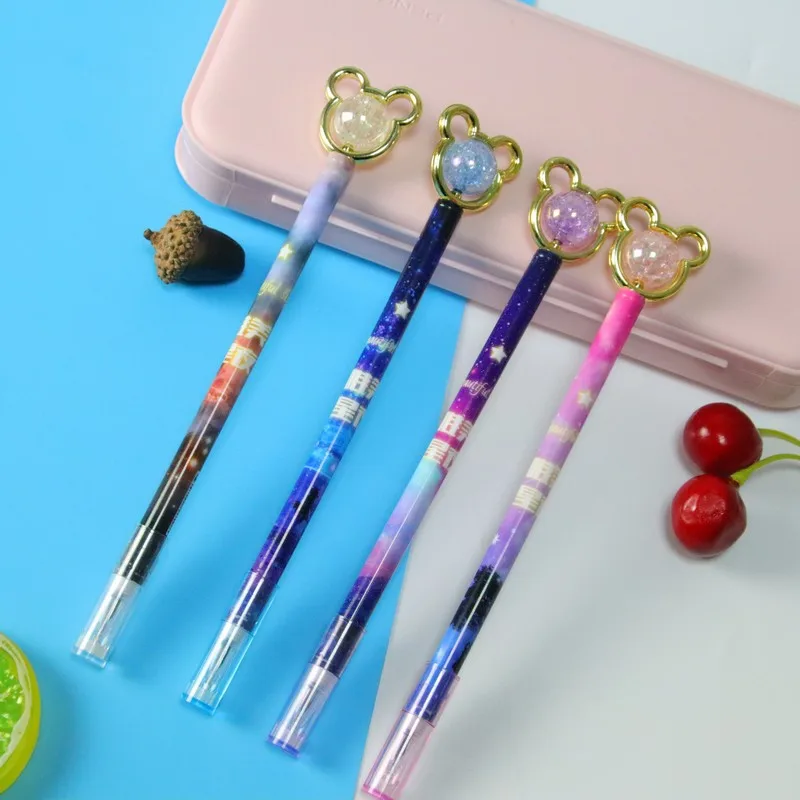 36PCS High Value Crystal Bear Neutral Pen Small Fresh Flower Film Student Pull Hat Pen Creative Stationery Writing Test Fountain