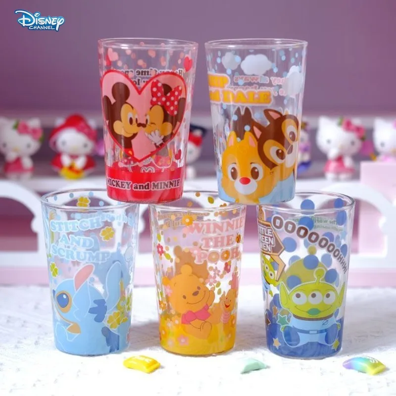 Disney Cartoon Pooh Stitch Mickey Minnie glass cute couple bestie cup breakfast milk juice cup cold drink water cup