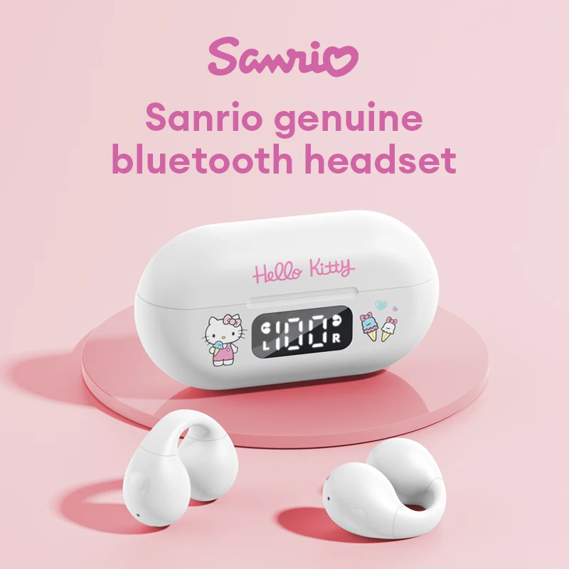 

Miniso Sanrio BL57 Bluetooth Wireless Earbuds Kawaii Hello Kitty Ear Clip Earphones Kuromi Headsets Cute My Melody Pompom Purin