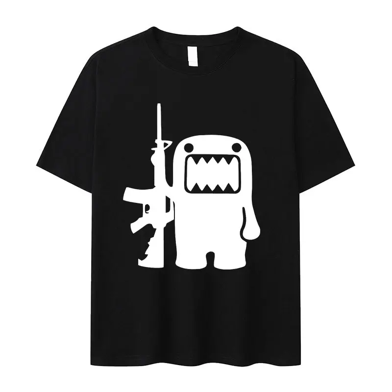 Funny Domo Kun AK47 Meme Graphic T Shirts Men's Vintage Fashion Short Sleeve T-Shirt Man 100% Cotton Oversized Tshirt Streetwear