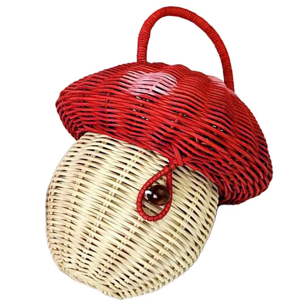 

Adorable Rattan Handbag Mushroom Woven Basket for Kids Cute Storage Decor Photography Prop Handbag Decor Girl Woven Basket