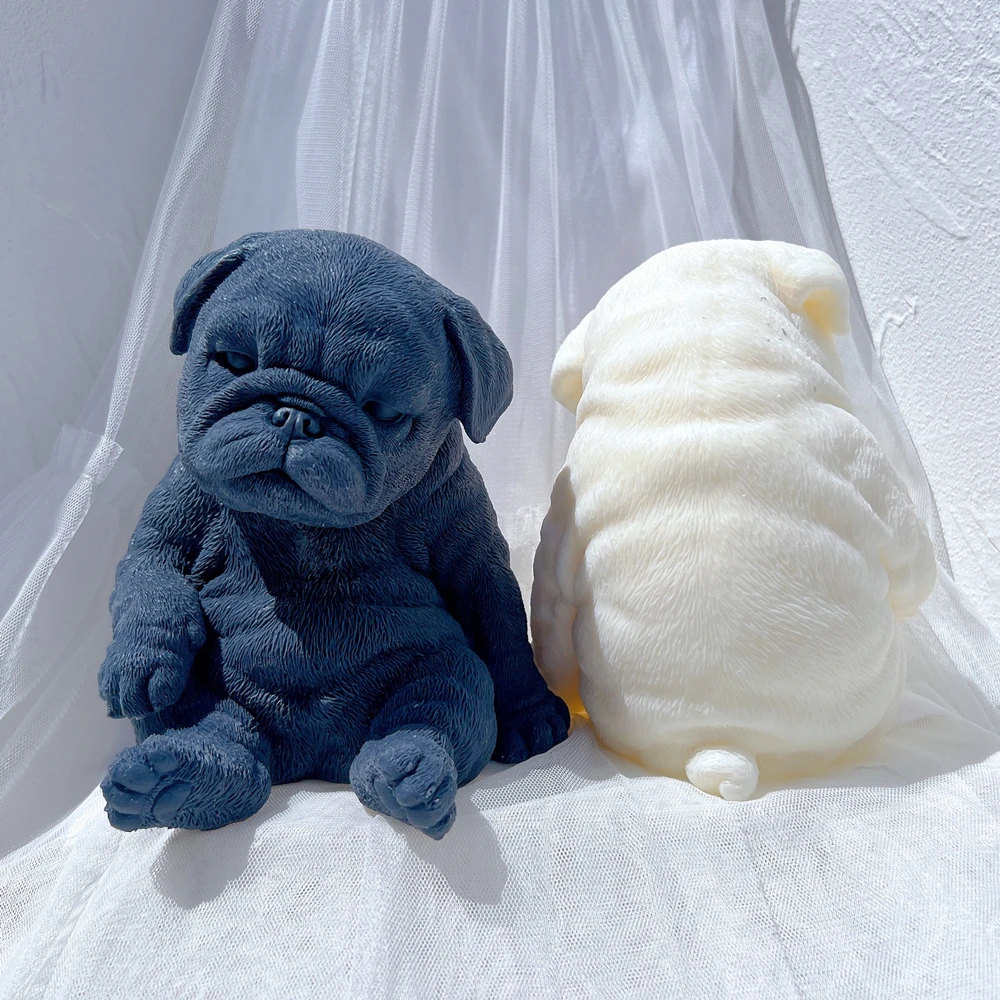 Sitting Sleeping Pug Dog Puppy Candle Mold Animal Puppies Soy Wax Silicone Mould Dog Lover Home Decor