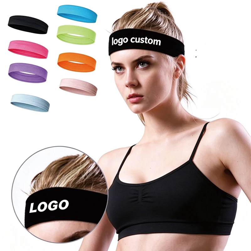 20pcs Sports headband with custom printed logo, fitness hair band, yoga basketball sweat-absorbing headscarf