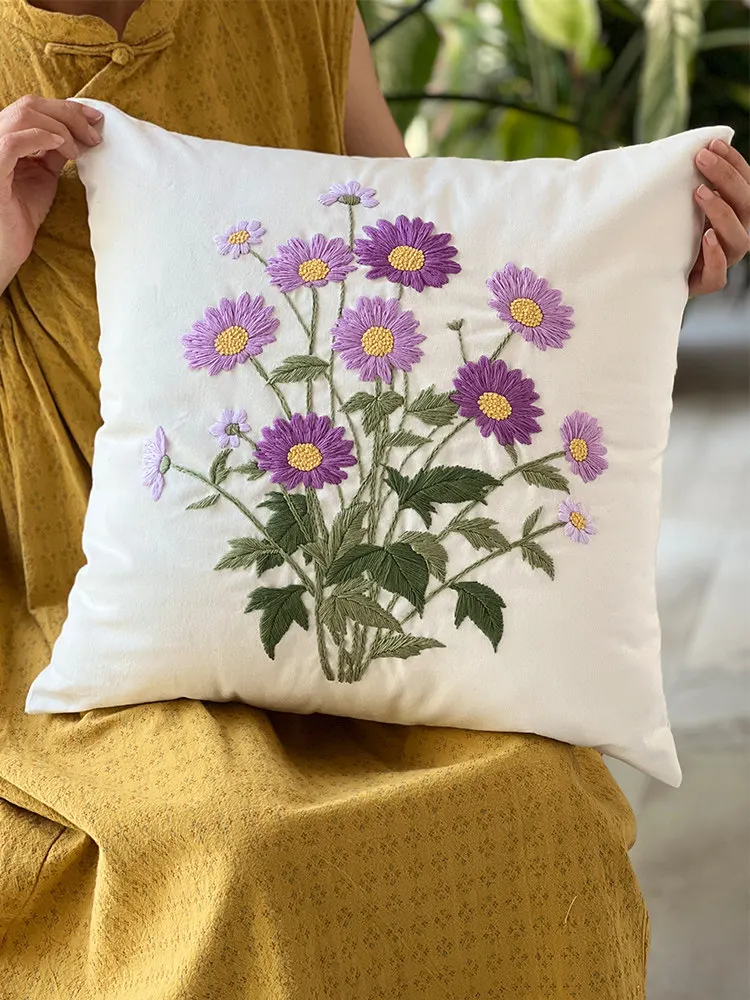 

DIY Lu Embroidery Pillow Kit – Chinese Traditional Hand Embroidery Cushion Cover Set with Thread for Living Room Decoration Gift