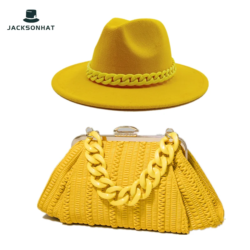 Hat bag sets Women Fedora Straw Hat and Bag Set Chain Bag Hat Set fedora  Church Luxury Bag and Fedora Party Jazz Straw Hat