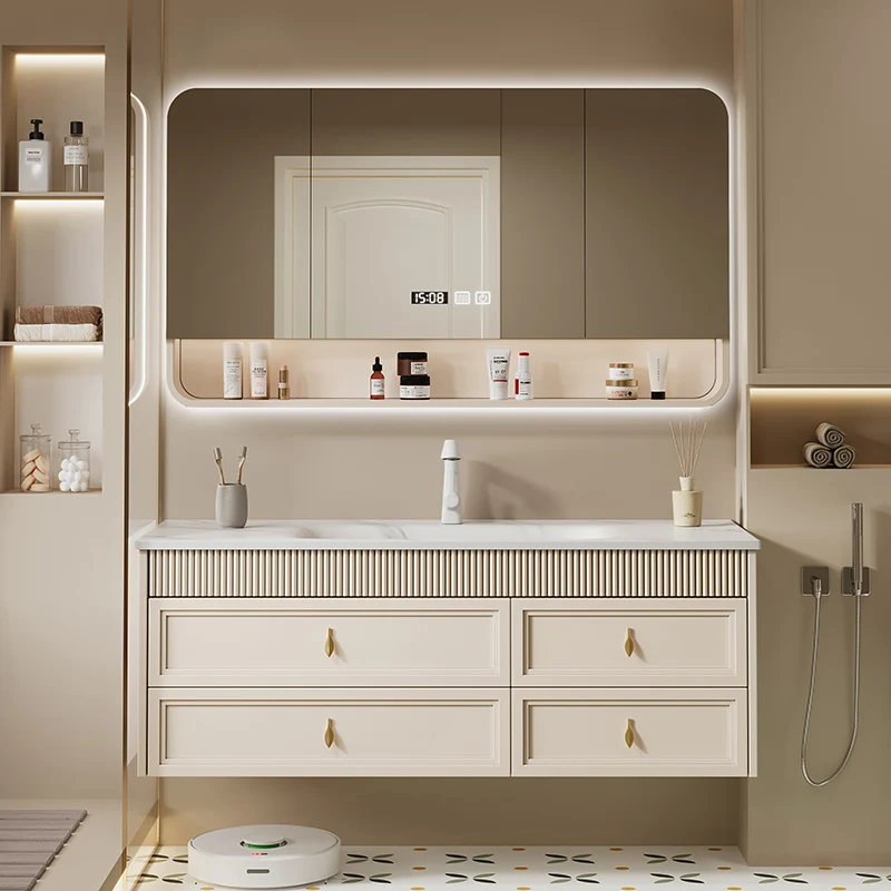 

Mirror Vanity Shelf Bathroom Cabinet Luxury Led Drawers Storage Bathroom Vanity Toilet White Meuble Salle De Bain Furniture