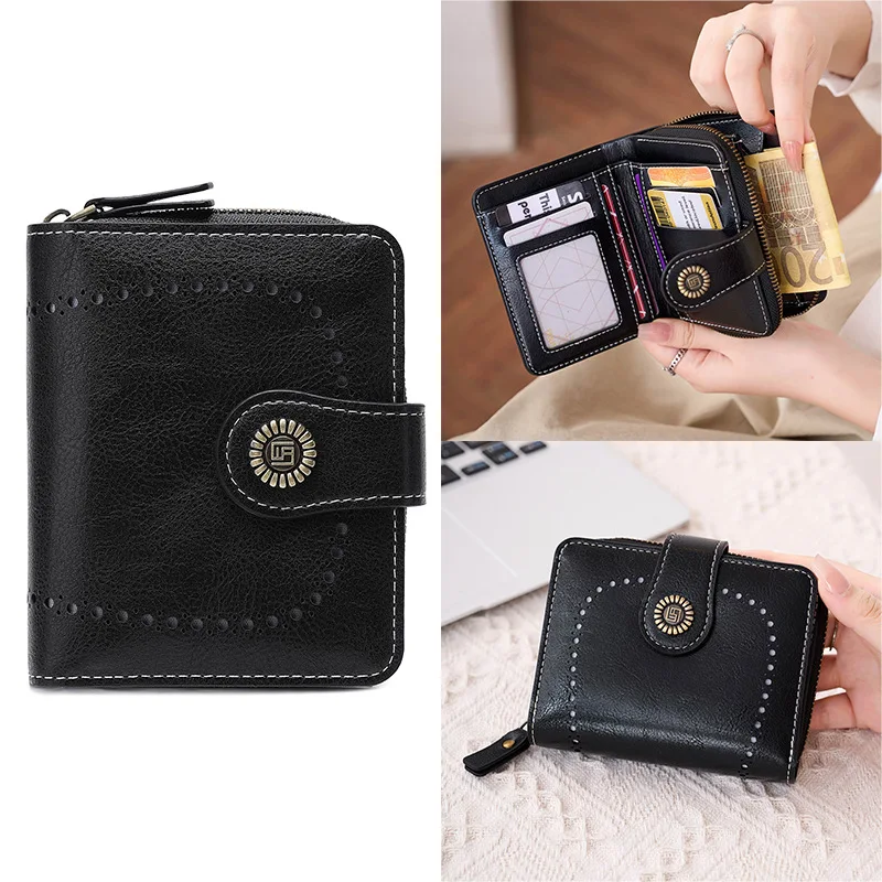 Western Oil Wax Skin Multi Slot Design Women Wallet Fashion Hasp Coin Purse for Ladies