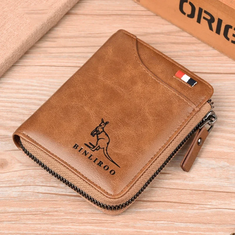 Luxury Designer Genuine Leather Men\'s Wallet RFID Zipper Card Holder Wallets for Men Portable Short Male Wallets Billfold