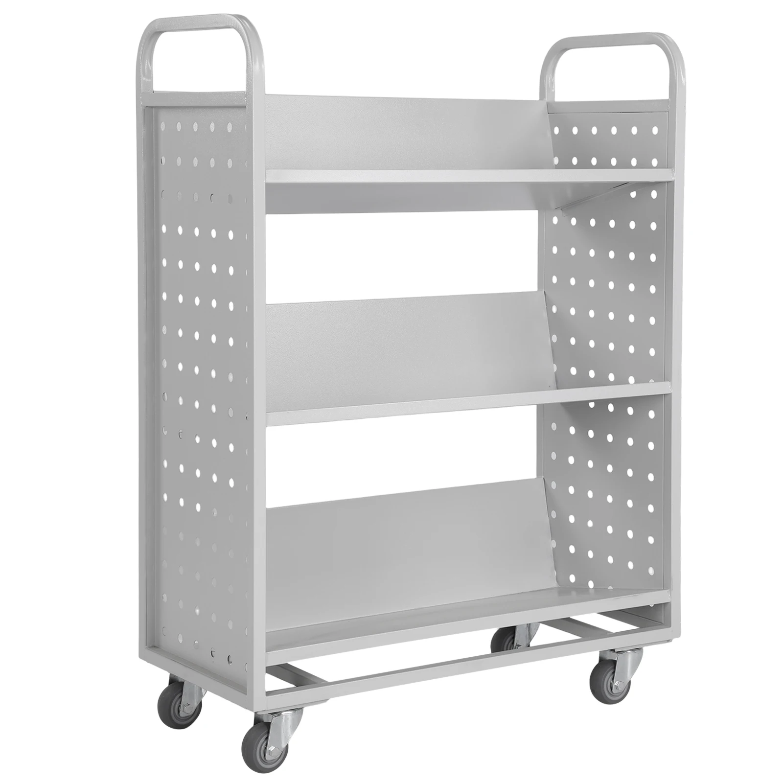 

Archive Storage Cart Slanted Single Sided Library Book Truck with Swivel Lockable Casters for Library Office Archive Room