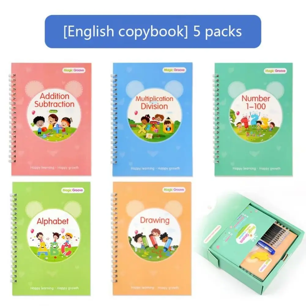 3D Children's Handwriting Book Reusable Handwriting Magic Practice Writing Post Pen Grip Auxiliary Tools Pen Refills