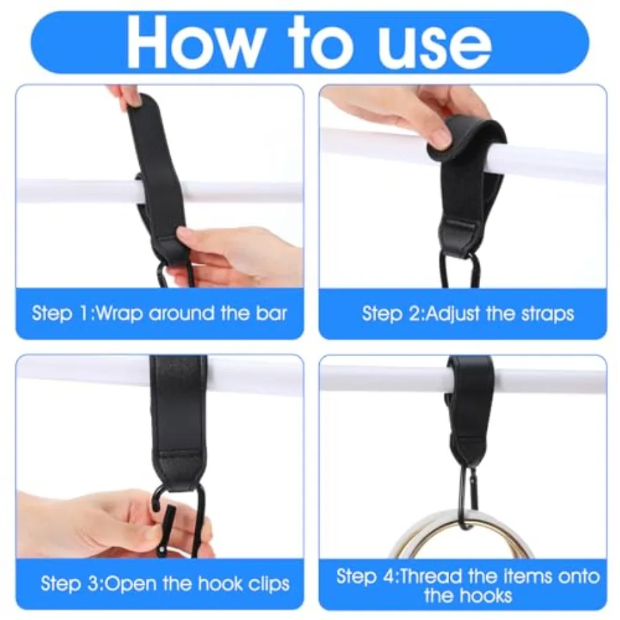 Xindojuz 2 PCS Stroller Hooks for Bags Multipurpose Stroller Straps with Large Carabiner Clip for Hanging Diaper Bag and Stroll