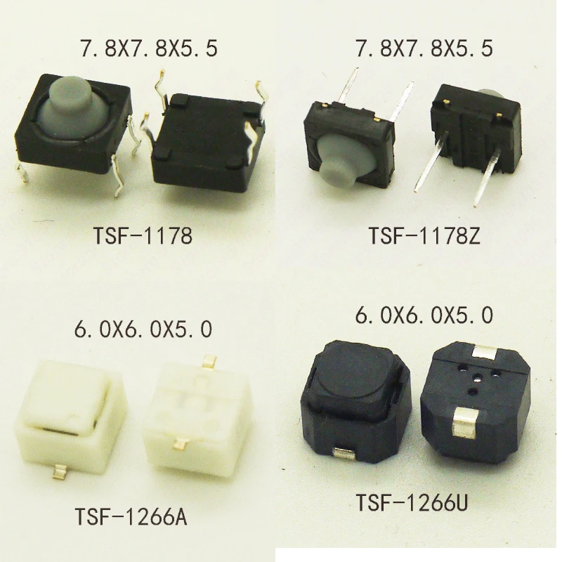 30PCS 7.8X7.8X5.5mm /6x6x5mm Silicone Soundless Push Button Long Travel Momentary Tact Switch Rubber Button DIP