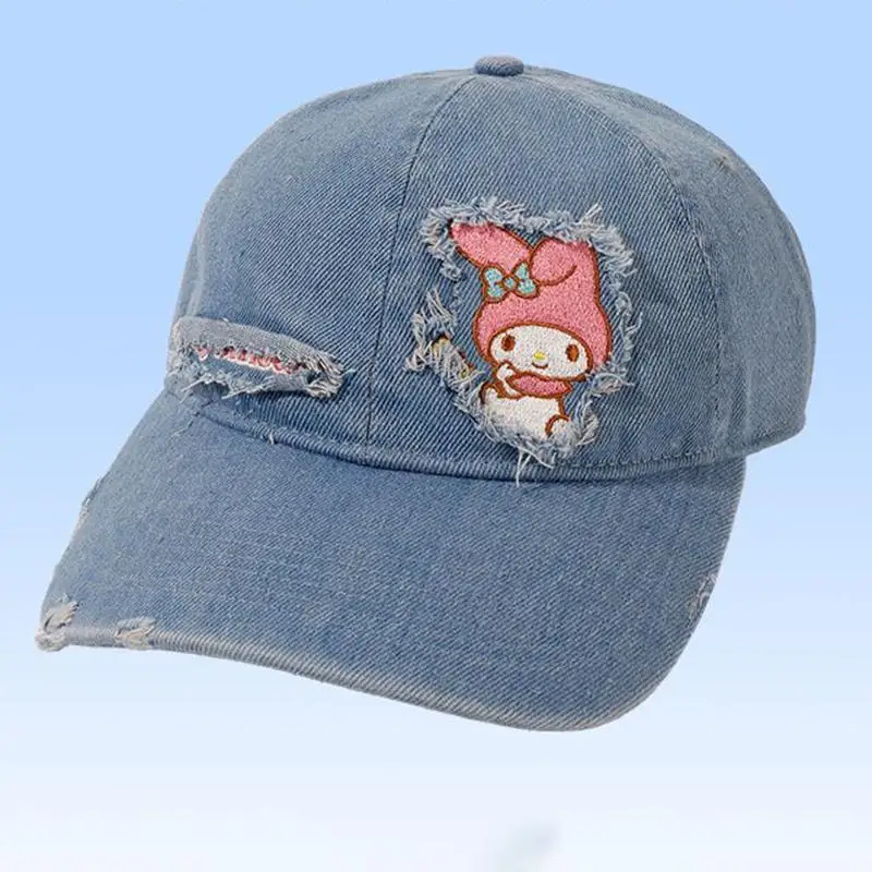 Sanrio Topi Bisbol Koboi Hello Kitty Topi Pinggiran Lebar Kerai Luar Ruangan Siswa Perempuan Topi Gaya Baru Fashion Anime Kawaii Tabir Surya