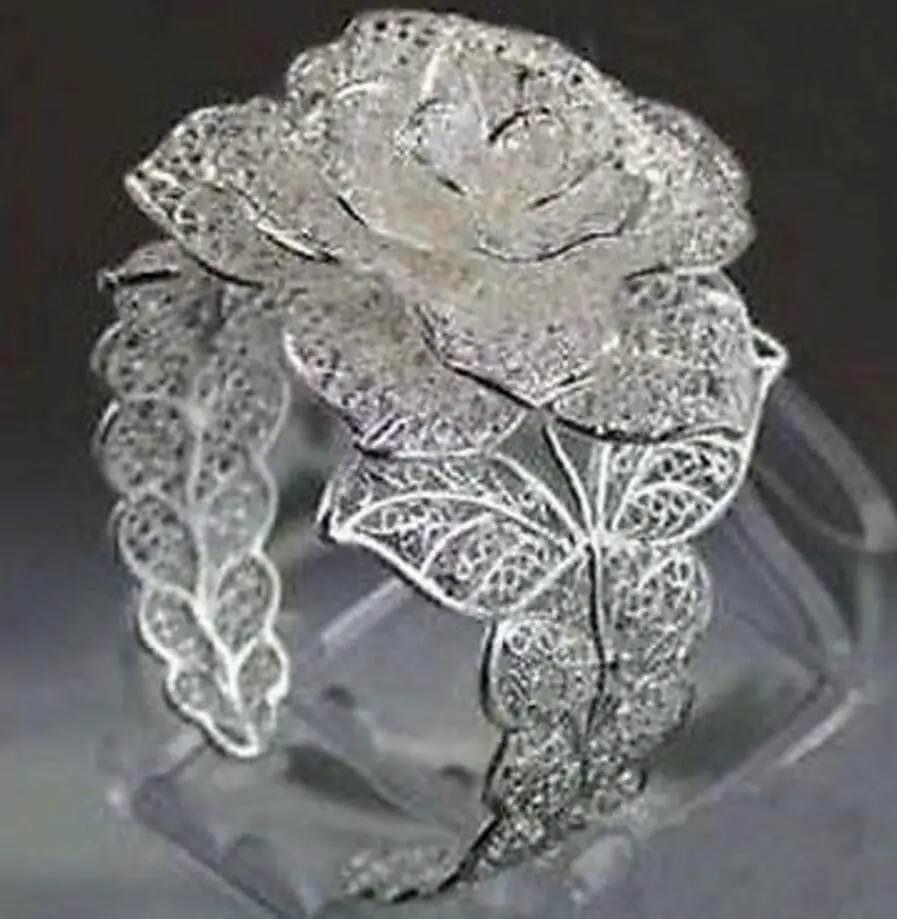 

Charm Blooming Rose Miao Silver Bracelet cuff bangle