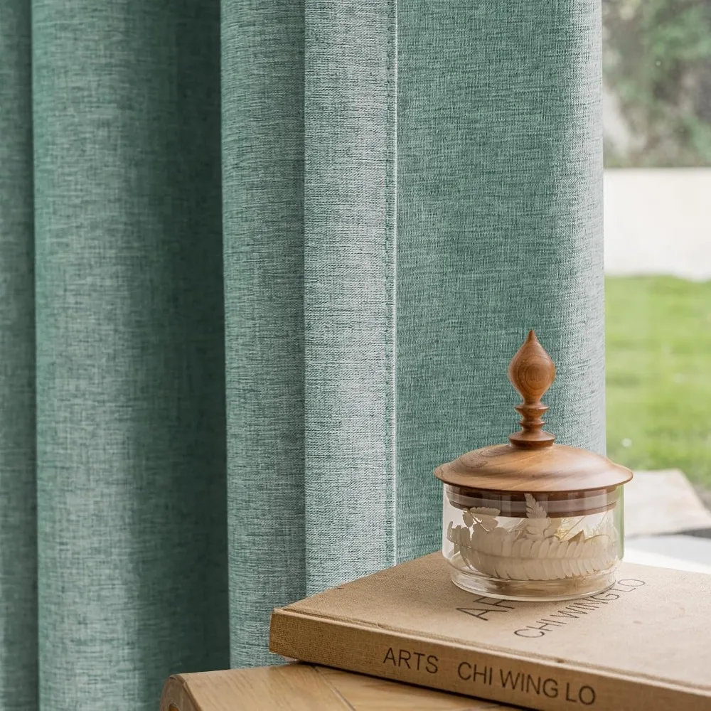 ستائر تعتيم 108 طويلة، طيات مزدوجة من الكتان بنسبة 100%، موفرة للطاقة، مثالية لغرف النوم وغرف المعيشة