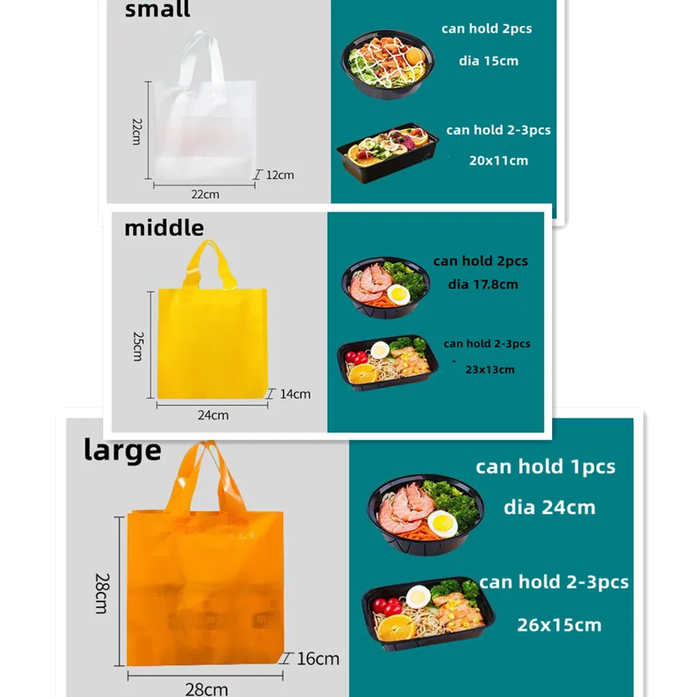 50 قطعة من البلاستيك حقيبة الوجبات الجاهزة متجمد الغذاء حقيبة التعبئة والتغليف مع مقبض أكياس اللون معكرون #6