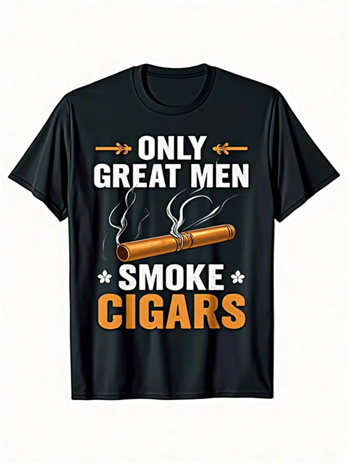Camiseta hecha de algodón 100% suave, cuello redondo, top casual de manga corta con llamativo diseño de cigarros blancos y naranjas, ajuste regular, apto como regalo para hombres, entusiastas de los cigarros y regalos navideños, estilo vintage para fin de semana