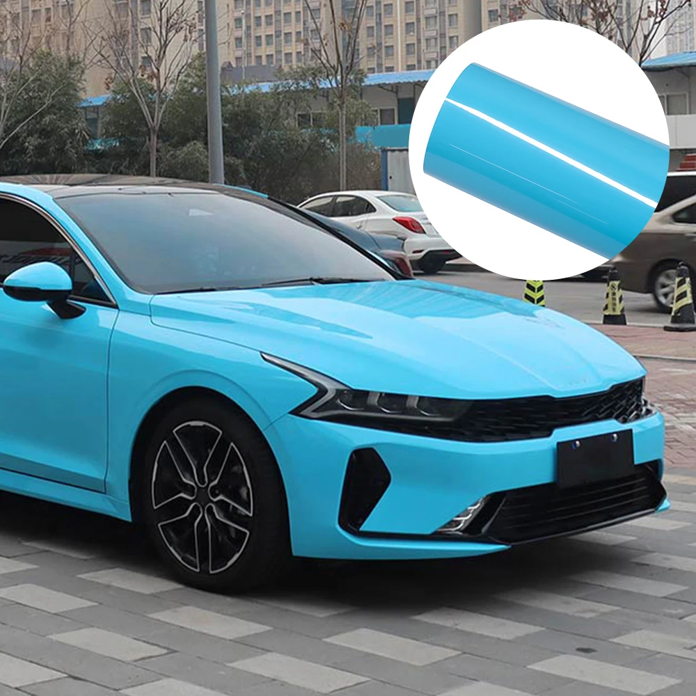 Car Sticker Glossy Blue Wrapping Film Auto Decal Bubble Free Vinyl Film PET Sticker Car Accessories Exterior Interior Decoration