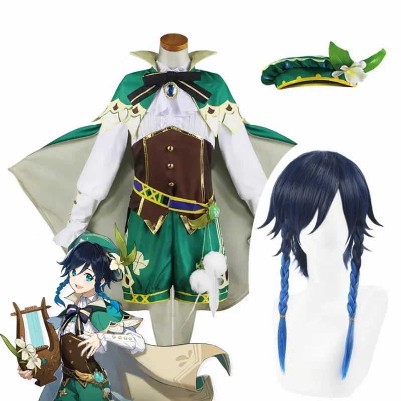 CyVenti Cosplay Costume Game Genshin Impact Cosplay Twenty Venti Shorts Wig Cloak Uniform Halloween Carnival Costumes for Women