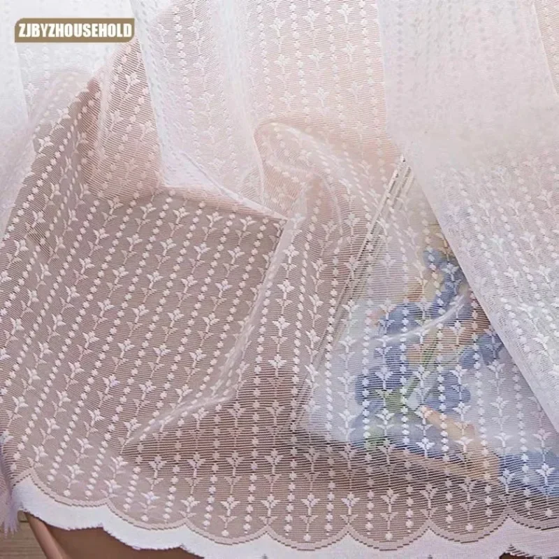 

Small Fresh Custom Tulle for Windows and Living Room Floral Curtain Yarn White Yarn Semi-Shading Curtain Sheer Tulle Balcony