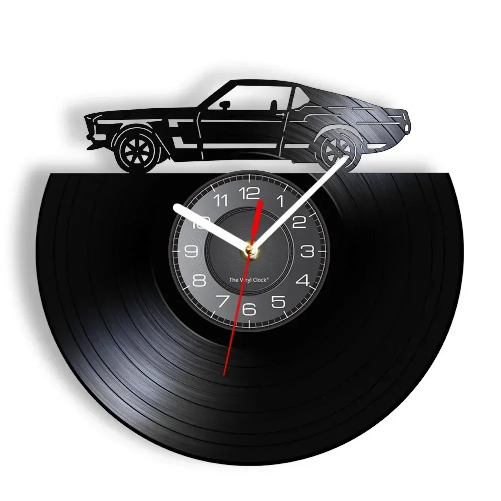 Retro Classic Cars Wall Art Vinyl Record LP Wall Clock Transportation Wall Art Automobile Silent Movement Clock Man Cave Decor