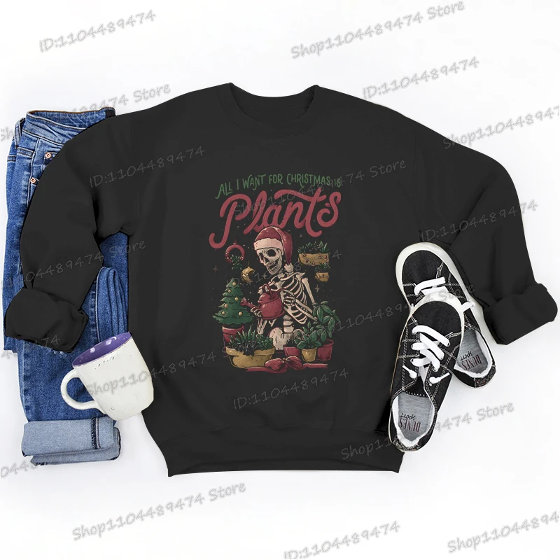 كل ما أريده لعيد الميلاد هو بلوزات مطبوعة بالنباتات للرجال والنساء جرافيك سوداديراس Y2K ملابس جمالية على الموضة بلوفر عيد الميلاد