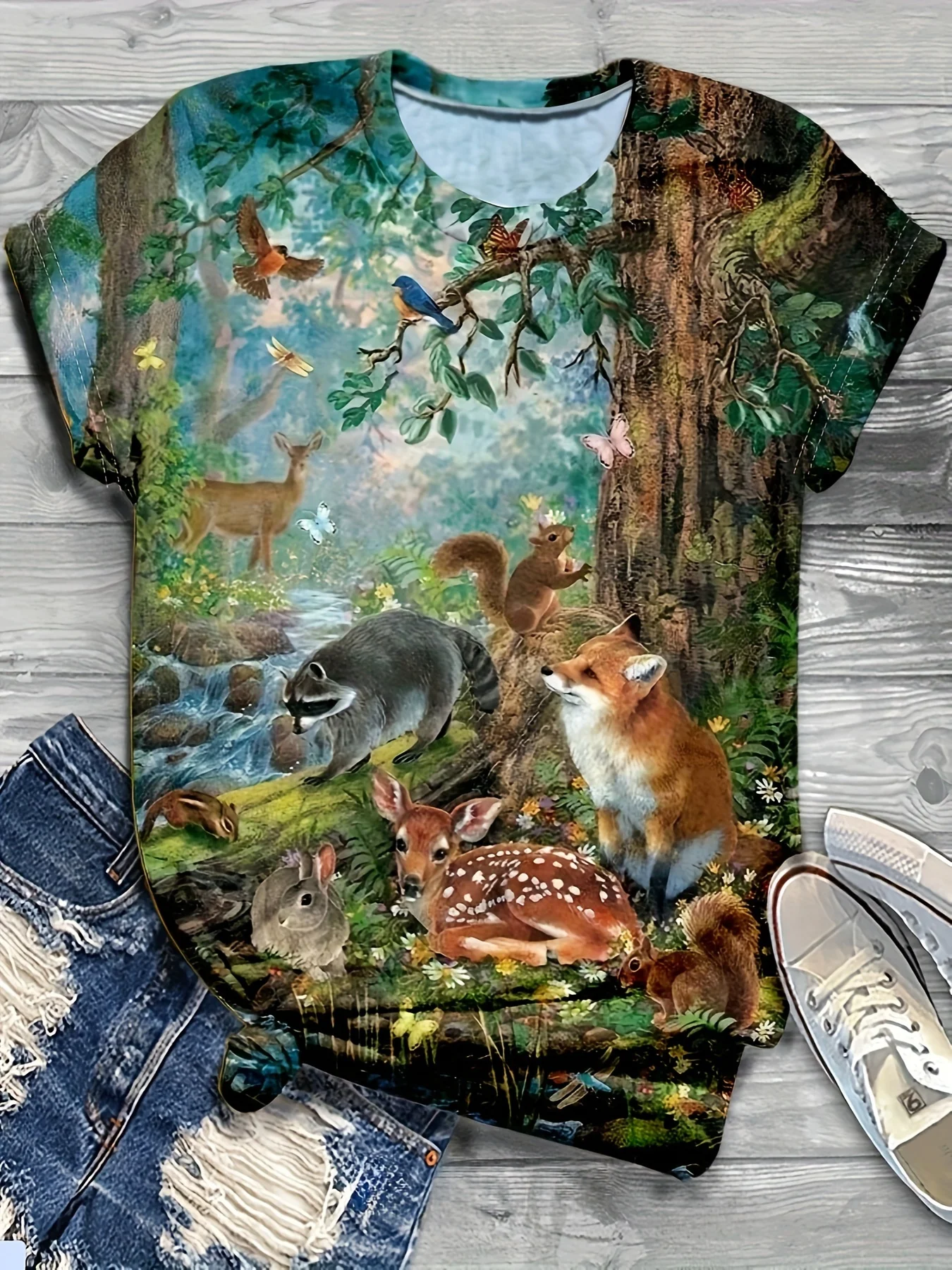 Camiseta con estampado de animales para mujer, camisetas de gran tamaño, ropa de tendencia, blusa barata de verano, camisetas de cuello redondo 2024