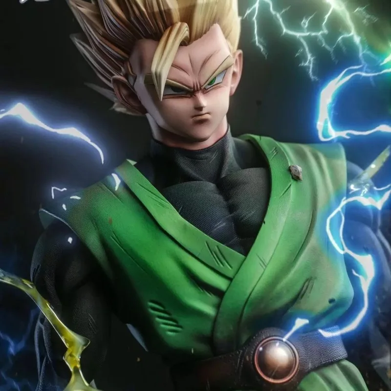 Figura de acción de Dragon Ball Son Gohan, traje verde, efecto de rayo, adorno de escritorio de Anime, regalo coleccionable para coleccionista adulto