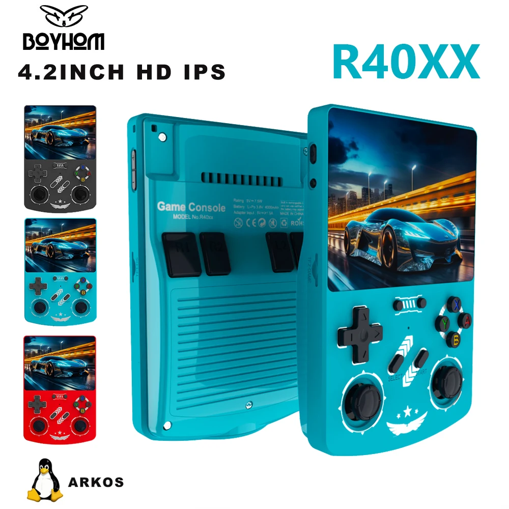 BOYHOM R40XX 휴대용 게임 콘솔 - 리눅스 OS 4.2인치 IPS, 4000mAh, 오픈 소스(ArkOS), 크리스마스용 휴대용 레트로 플레이어