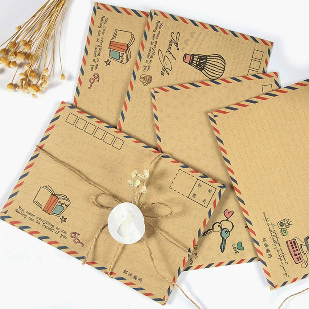 8Pcs Vintage Kraft Classic Envelopes Air Mail B6 Mini Envelopes Post Photo Letter Gifts Storage Office School Supplies (Random