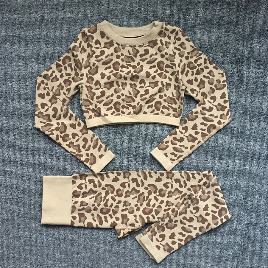 Conjunto de ioga estampado leopardo para mulheres, sutiãs e leggings esportivos à prova de choque, terno de corrida, treino, ginásio, moda, sexy, 2