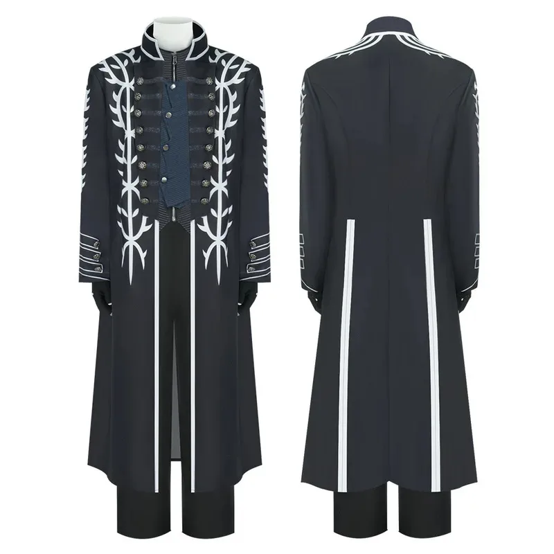 4PCS Game DMC5 Cosplay Vergil Uniform Wig Nelo Angelo Outfit With Glove Halloween Carnival Men Suit Jacket Vest Costume