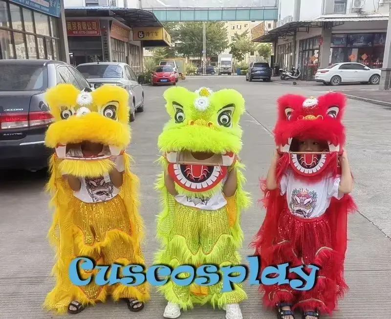 Premium Blinking Eyes Chinese Traditional Culture Lion Dance Puppet Mascot Costume for Kid Outfit Dress Carnival Festival