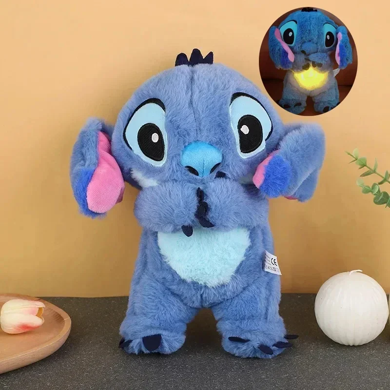 MINISO Stitch Plush Doll Baby Sleeping Companion Sound Soothing Musical Kawaii with Air Bag and Light Doll Breathing Toys Gifts