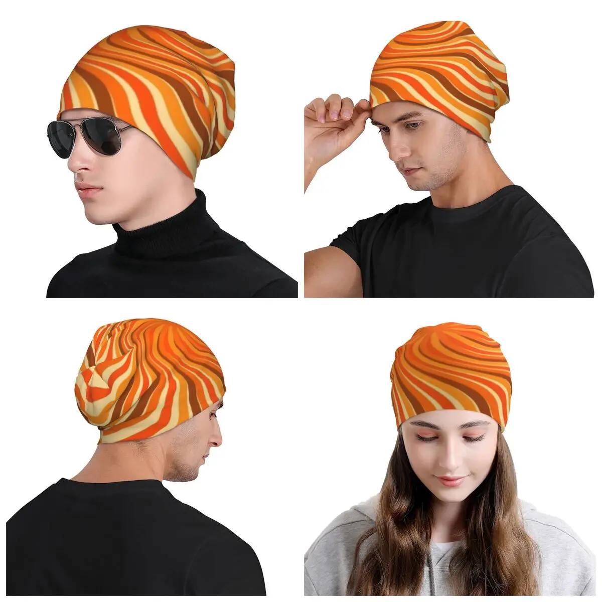 Retro Hippies Swirl Twist Skullies Beanies Caps Hip Hop Winter Warm Men Women Knitting Hat Unisex Abstract Geometric Bonnet Hats