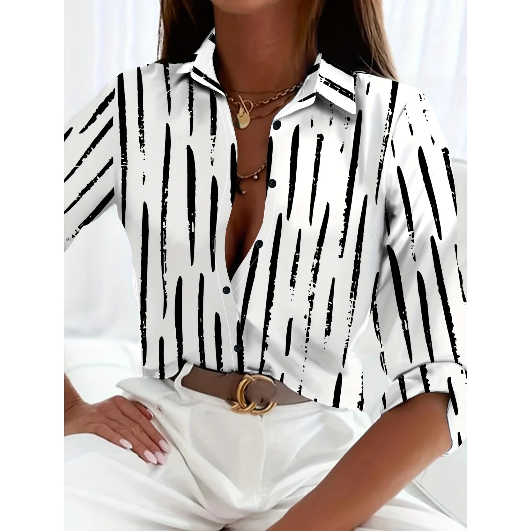 Minimalist Office Lady Button Down Shirts Fashion Versatile Long Sleeve Shirt Clothing Oversized Women\'s Turn-down Collar Blouse