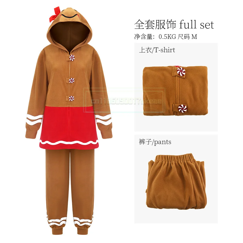 Lebkuchenmann-Kostüm, langärmeliges Patchwork-Weihnachtsoverall-Cosplay-Kostüm mit Kapuze