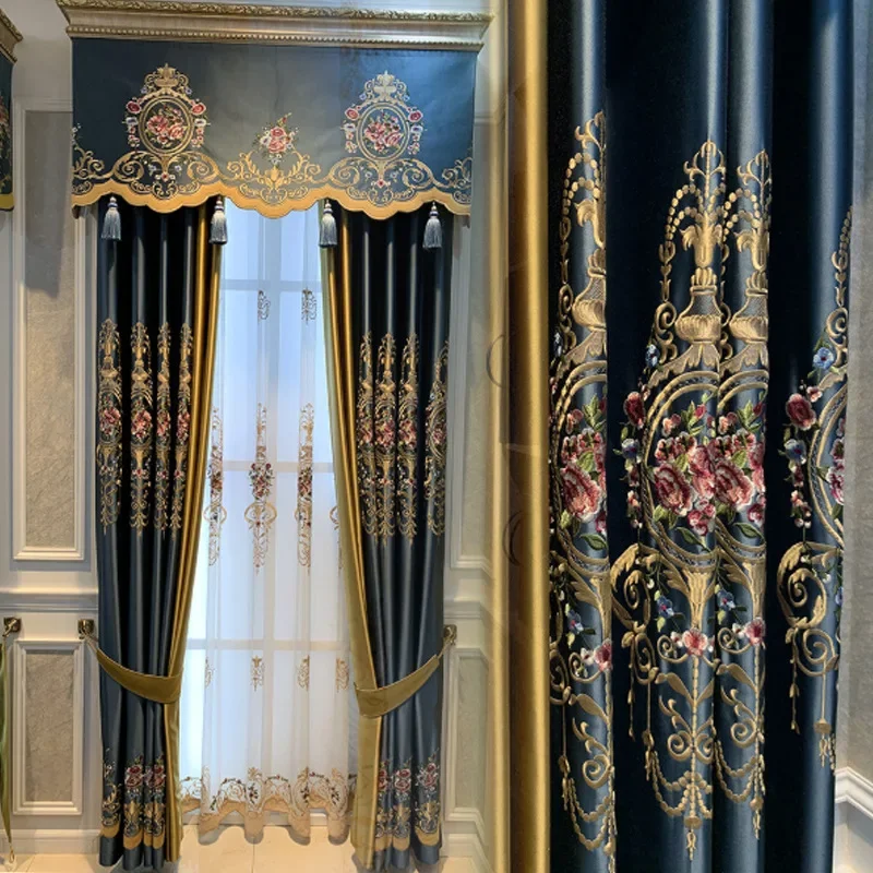 Customi size Silk European Luxury Curtains for Living Room Blackout Bedroom Tulle Embroidery Palace Valance Elegant Hall Wedding