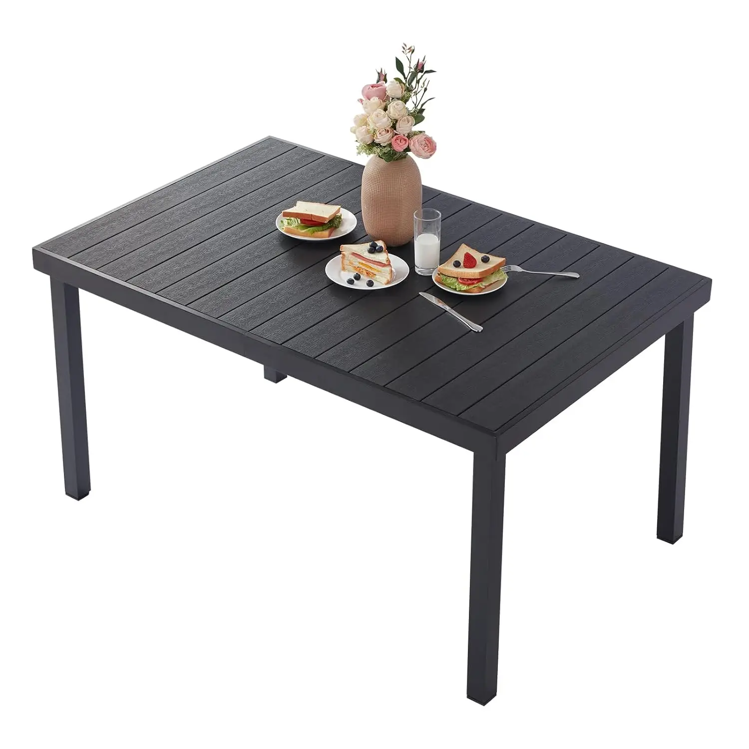 

Outdoor Patio Table, 55" L Outdoor Dining Table For 6 Persons, Rectangular Table With Aluminum Frame & Removable, Customized