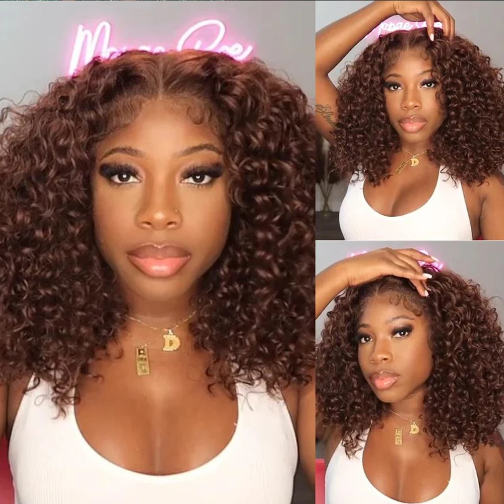 

Reddish Brown Deep Curly Bob Lace Frontal Wig 13x6x1HD Lace Closure Deep Curly Bob Wig Glueless Curly Lace Human Hair Bob Wigs